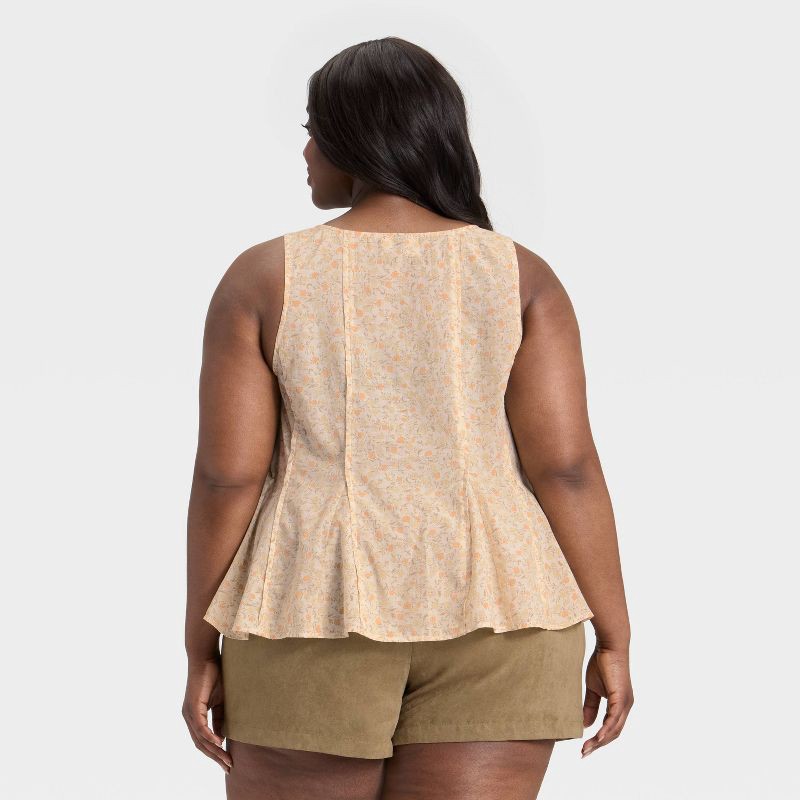 slide 2 of 3, Women's Button-Down Pintuck Tank Top - Universal Thread™ Cream Floral XXL, 1 ct