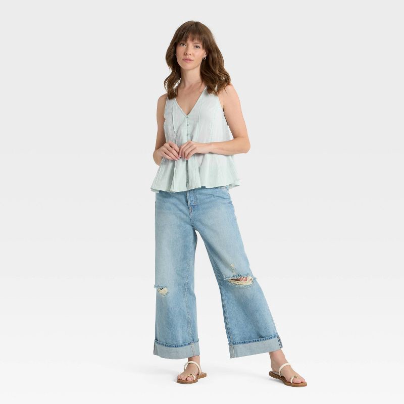 slide 3 of 3, Women's Button-Down Pintuck Tank Top - Universal Thread™ Blue L, 1 ct