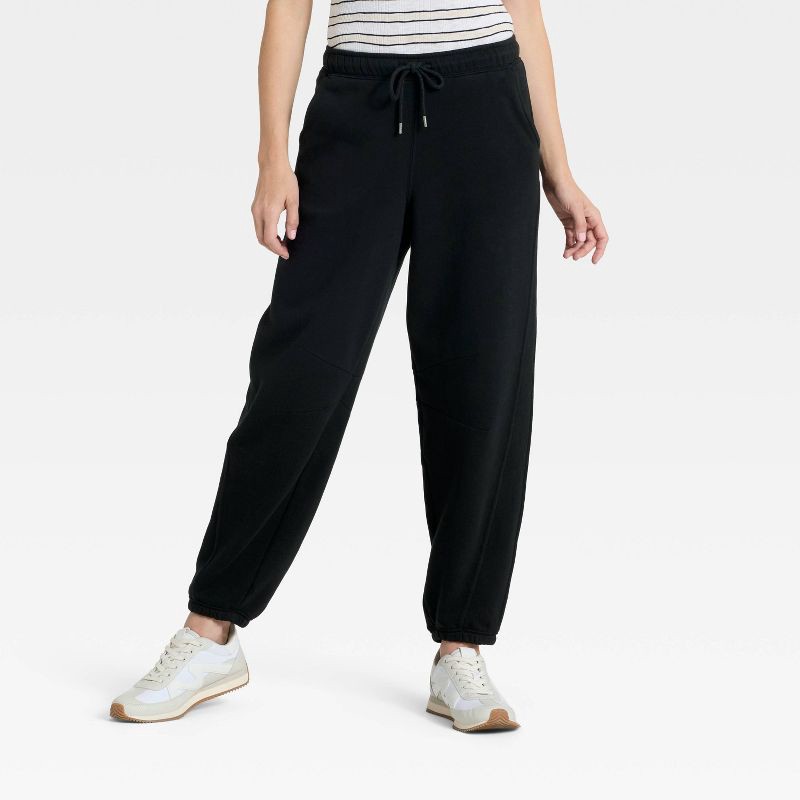 slide 1 of 3, Women's Mid-Rise Barrel Leg Sweatpants - Universal Thread™ Black XL, 1 ct