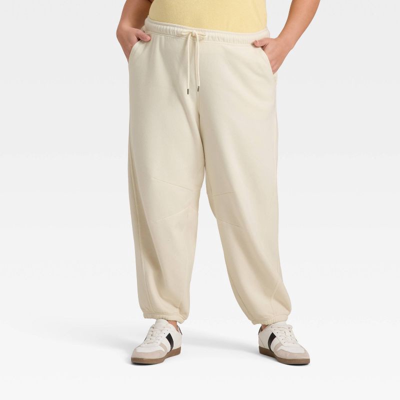 slide 1 of 3, Women's Mid-Rise Barrel Leg Sweatpants - Universal Thread™ Cream XXL, 1 ct