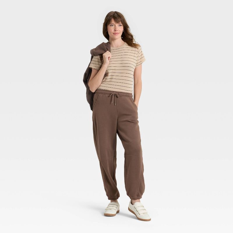 slide 3 of 3, Women's Mid-Rise Barrel Leg Sweatpants - Universal Thread™ Brown XS, 1 ct