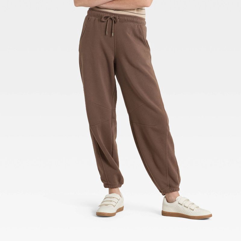 slide 1 of 3, Women's Mid-Rise Barrel Leg Sweatpants - Universal Thread™ Brown XS, 1 ct