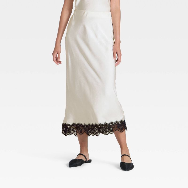 slide 1 of 3, Women's Lace Trim Midi Skirt - A New Day™ Cream M, 1 ct