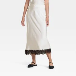 Women's Lace Trim Midi Skirt - A New Day™ Cream M