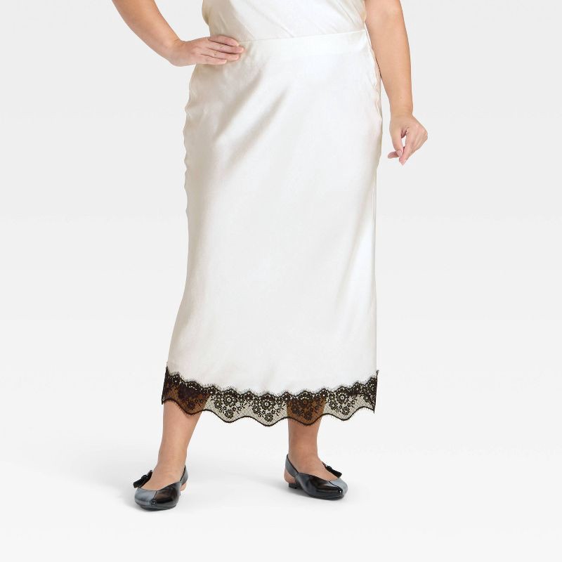 slide 1 of 3, Women's Lace Trim Midi Skirt - A New Day™ Cream XXL, 1 ct
