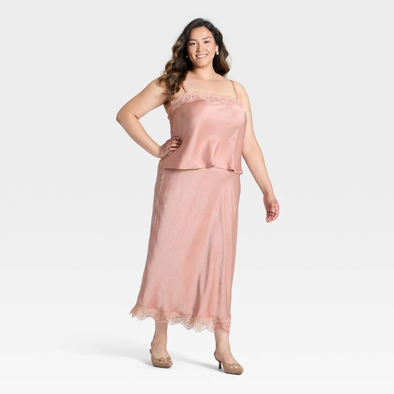 slide 3 of 3, Women's Lace Trim Midi Skirt - A New Day™ Light Pink XXL, 1 ct