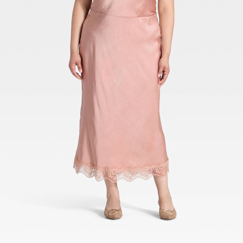 slide 1 of 3, Women's Lace Trim Midi Skirt - A New Day™ Light Pink XXL, 1 ct