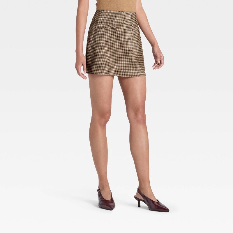 slide 1 of 3, Women's Twill Mini Skirt - A New Day™ Brown Plaid 8, 1 ct