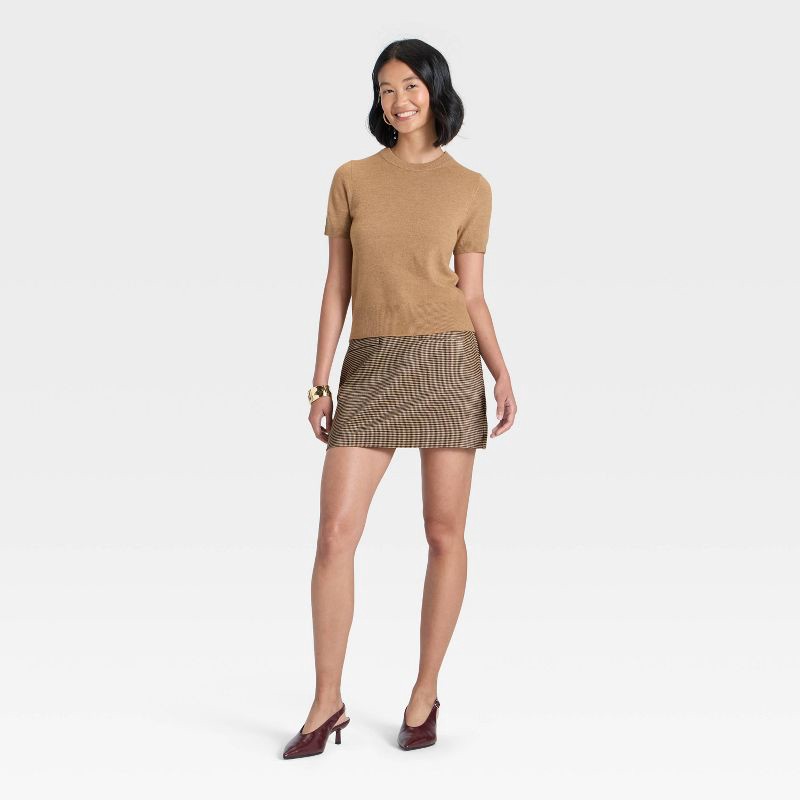 slide 3 of 3, Women's Twill Mini Skirt - A New Day™ Brown Plaid 16, 1 ct