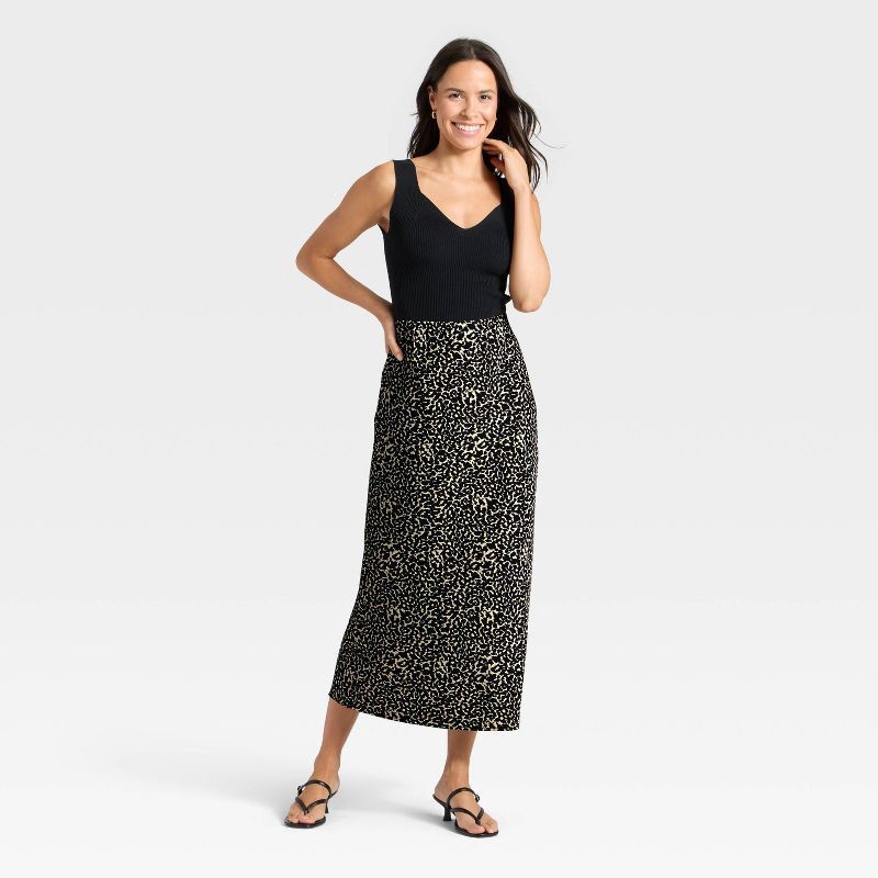 slide 3 of 3, Women's Maxi Slip A-Line Skirt - A New Day™ Cream Leopard Print M, 1 ct
