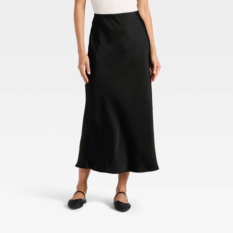 slide 1 of 3, Women's Maxi Slip A-Line Skirt - A New Day™ Black XS, 1 ct