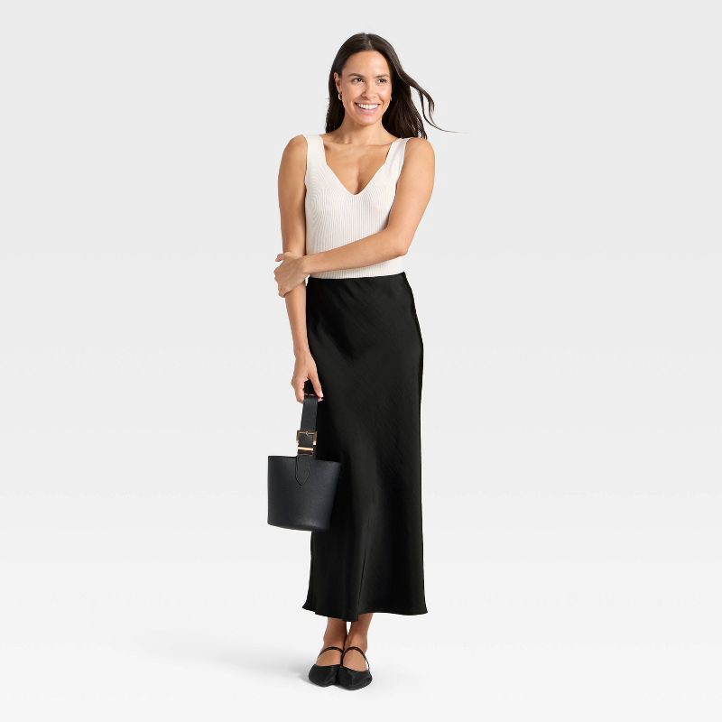 slide 3 of 3, Women's Maxi Slip A-Line Skirt - A New Day™ Black S, 1 ct