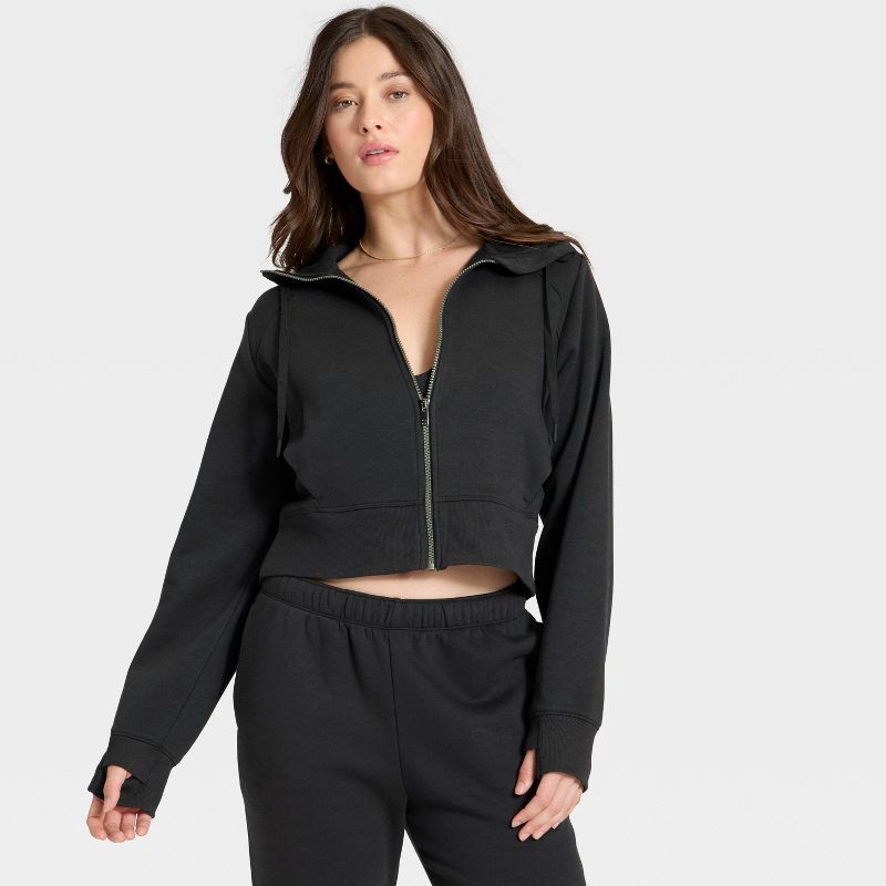 slide 3 of 5, Women's Active Comfort Full Zip Sweatshirt - All In Motion™ Black S, 1 ct