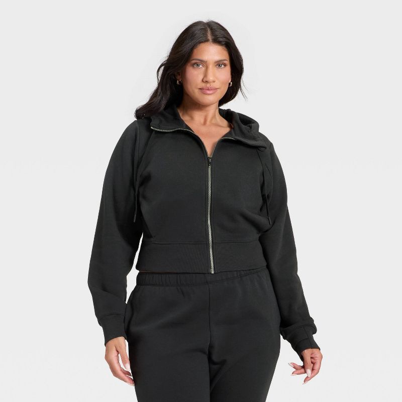 slide 4 of 5, Women's Active Comfort Full Zip Sweatshirt - All In Motion™ Black XL, 1 ct