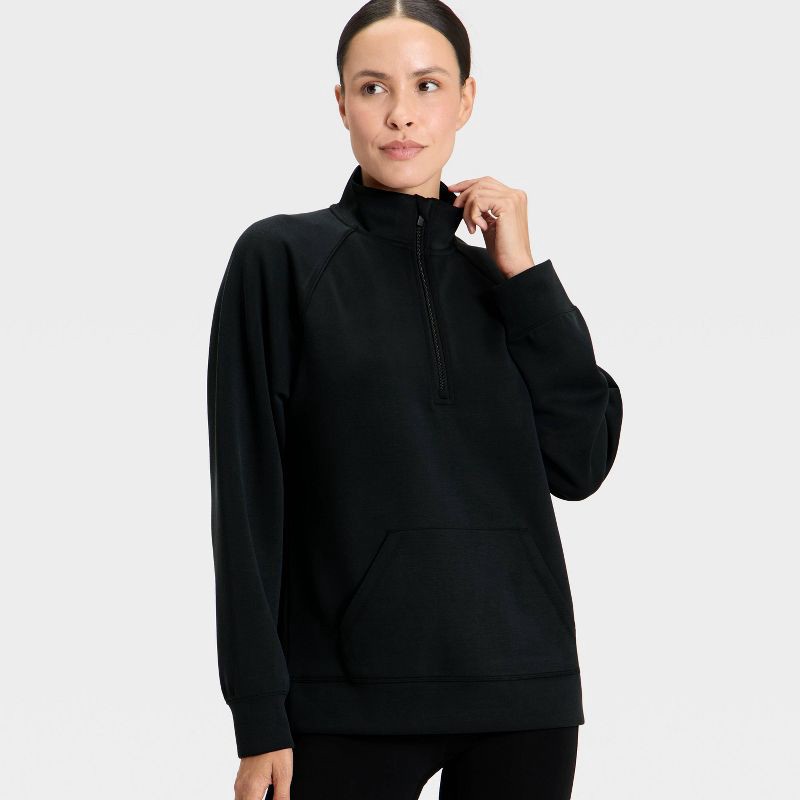 slide 3 of 5, Women's Airy Sleek Legging Friendly Half Zip Sweatshirt - All In Motion™ Black XS, 1 ct