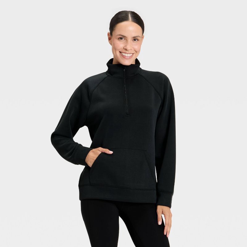 slide 1 of 5, Women's Airy Sleek Legging Friendly Half Zip Sweatshirt - All In Motion™ Black M, 1 ct