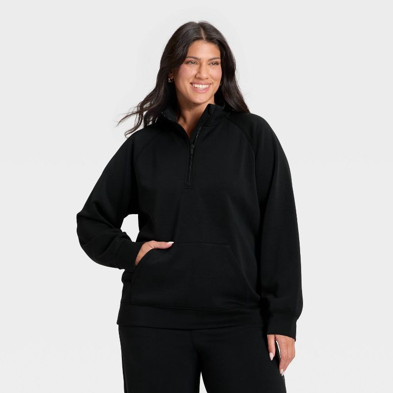 slide 4 of 5, Women's Airy Sleek Legging Friendly Half Zip Sweatshirt - All In Motion™ Black L, 1 ct