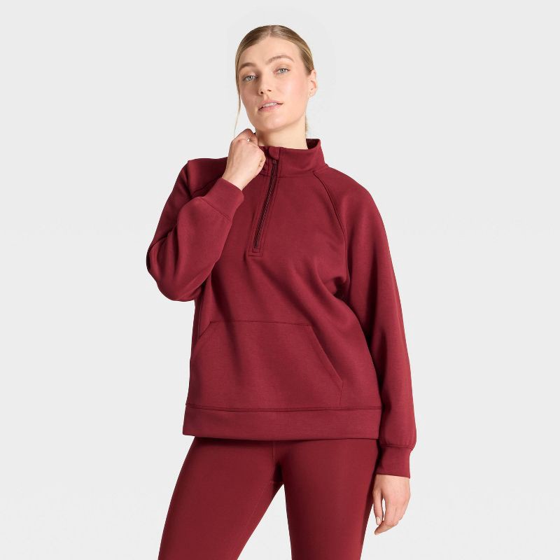 slide 3 of 5, Women's Airy Sleek Legging Friendly Half Zip Sweatshirt - All In Motion™ Maroon S, 1 ct
