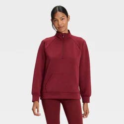 Women's Airy Sleek Legging Friendly Half Zip Sweatshirt - All In Motion™ Maroon M