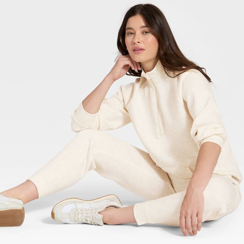 slide 3 of 5, Women's Airy Sleek Legging Friendly Half Zip Sweatshirt - All In Motion™ Heathered Cream M, 1 ct