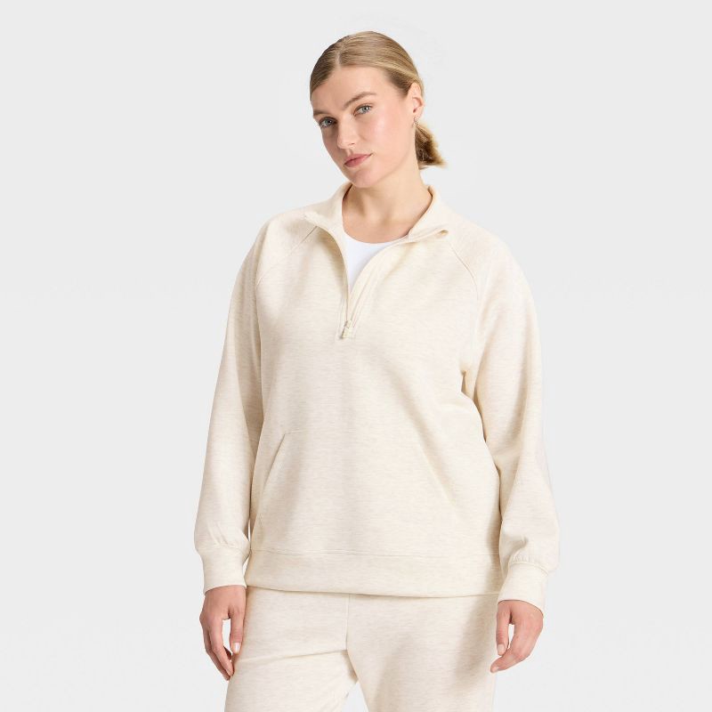 slide 4 of 5, Women's Airy Sleek Legging Friendly Half Zip Sweatshirt - All In Motion™ Heathered Cream M, 1 ct