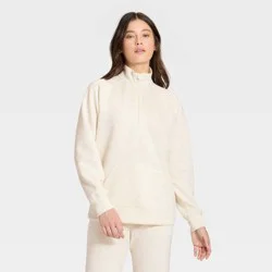 Women's Airy Sleek Legging Friendly Half Zip Sweatshirt - All In Motion™ Heathered Cream XL