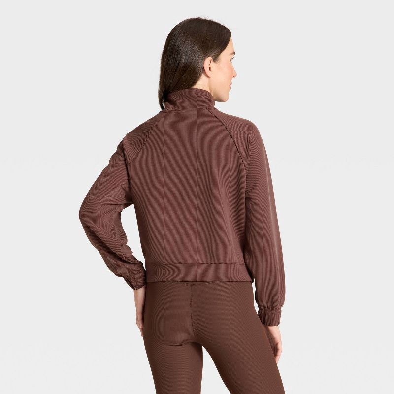 slide 2 of 5, Women's Airy Sleek Ribbed Full Zip Jacket - All In Motion™ Brown M, 1 ct