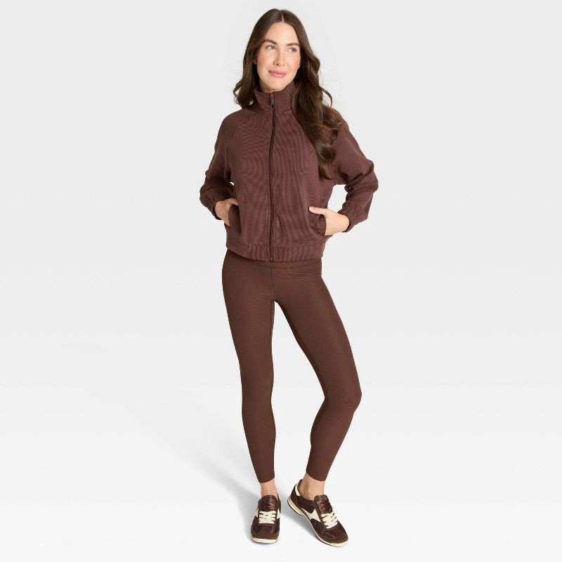 slide 3 of 5, Women's Airy Sleek Ribbed Full Zip Jacket - All In Motion™ Brown M, 1 ct