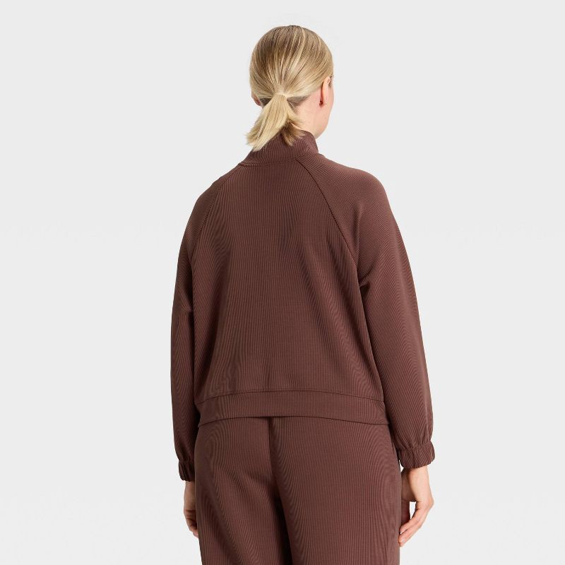 slide 5 of 5, Women's Airy Sleek Ribbed Full Zip Jacket - All In Motion™ Brown M, 1 ct