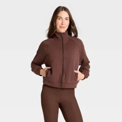 Women's Airy Sleek Ribbed Full Zip Jacket - All In Motion™ Brown M