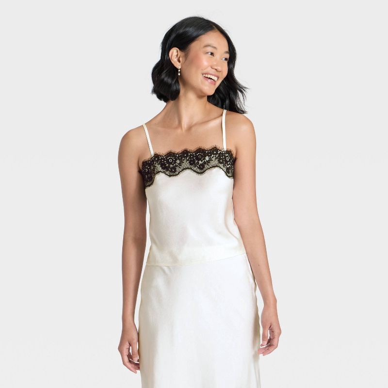 slide 1 of 3, Women's Lace Trim Cami Top - A New Day™ Cream XL, 1 ct