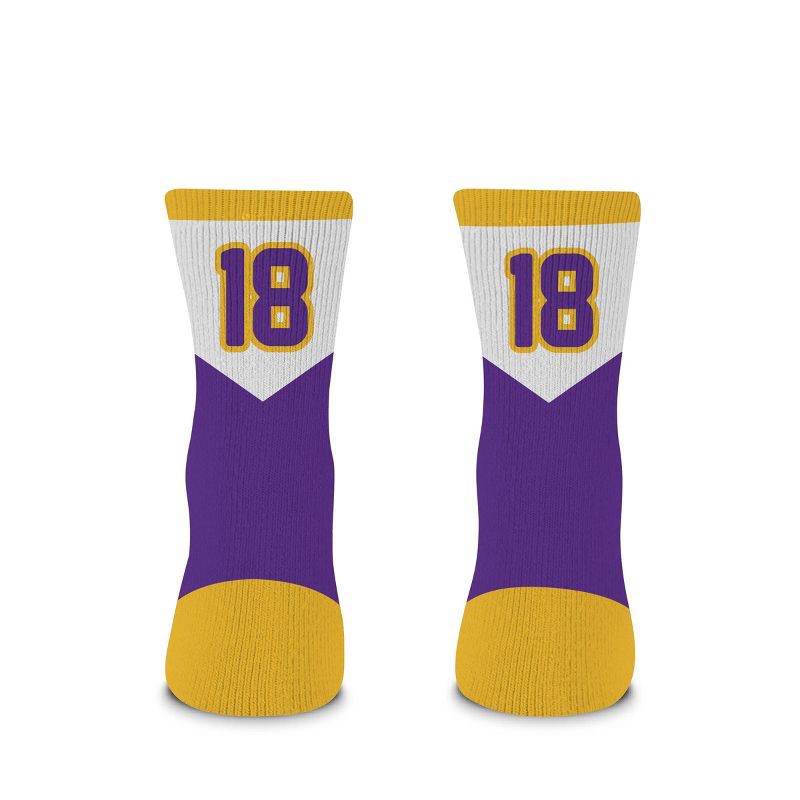 slide 2 of 3, NFL Minnesota Vikings J Jefferson Bobble Youth Socks: Cushioned Heel & Toe, Knit Fabric, 1 ct
