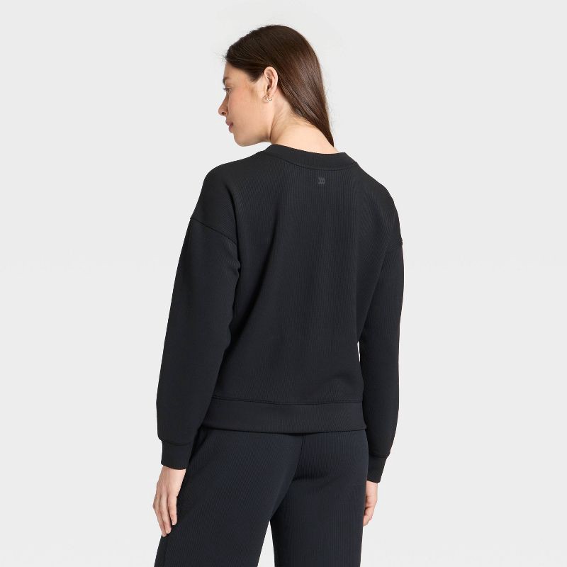 slide 2 of 5, Women's Airy Sleek Ribbed Crewneck Sweatshirt - All In Motion™ Black M, 1 ct