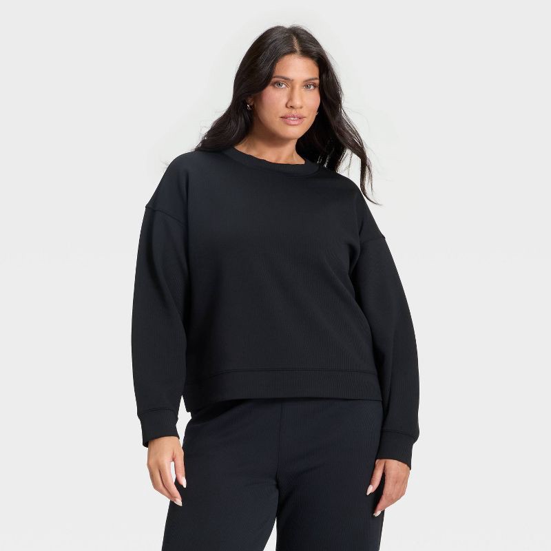 slide 4 of 5, Women's Airy Sleek Ribbed Crewneck Sweatshirt - All In Motion™ Black M, 1 ct