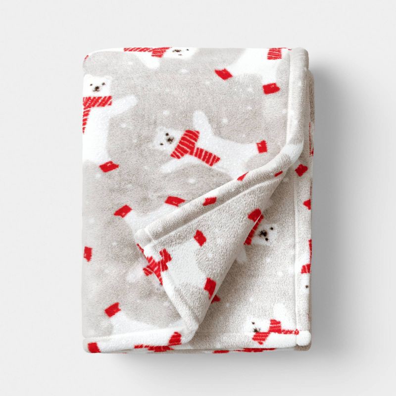 slide 1 of 5, Christmas Beary The Bear Throw Blanket Gray/White/Red - Wondershop™, 1 ct