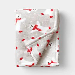Christmas Beary The Bear Throw Blanket Gray/White/Red - Wondershop™