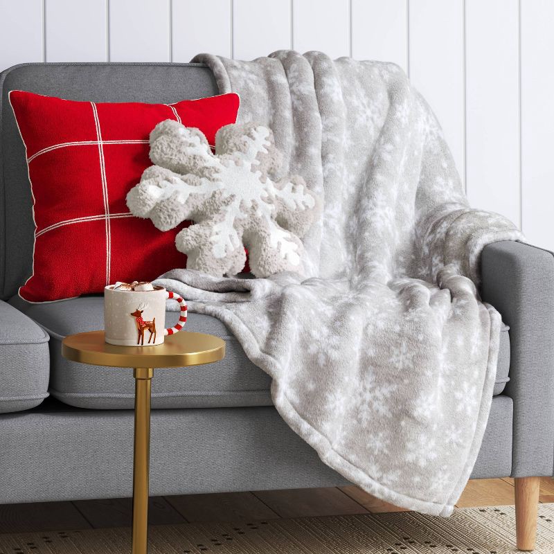 slide 2 of 5, Christmas Snowflake Plush Throw Blanket Gray/White - Wondershop™, 1 ct