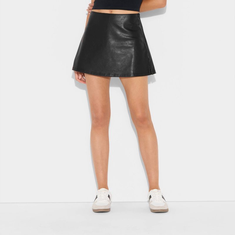 slide 2 of 3, Women's High-Rise Faux Leather A-Line Skort - Wild Fable™ Black S, 1 ct