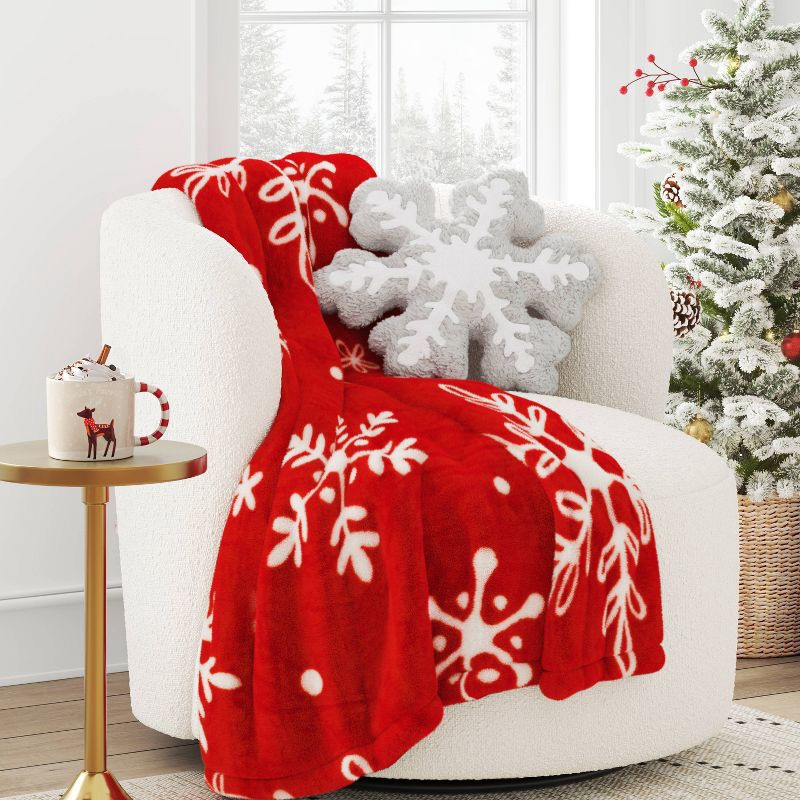 slide 2 of 5, Christmas Snowflake Plush Throw Blanket Red/White - Wondershop™, 1 ct