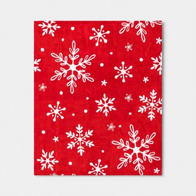 slide 3 of 5, Christmas Snowflake Plush Throw Blanket Red/White - Wondershop™, 1 ct