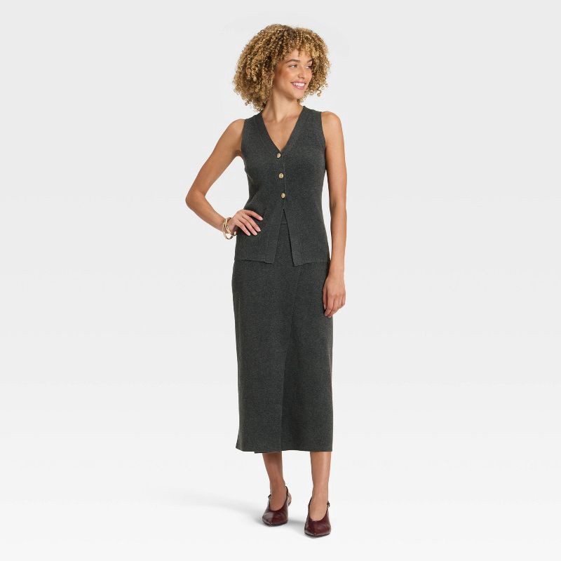 slide 3 of 3, Women's Wrap Column Midi Skirt - A New Day™ Charcoal XL, 1 ct