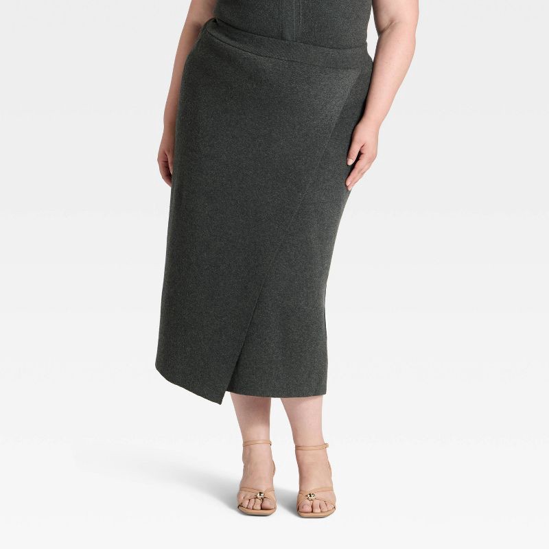 slide 1 of 3, Women's Wrap Column Midi Skirt - A New Day™ Charcoal XXL, 1 ct