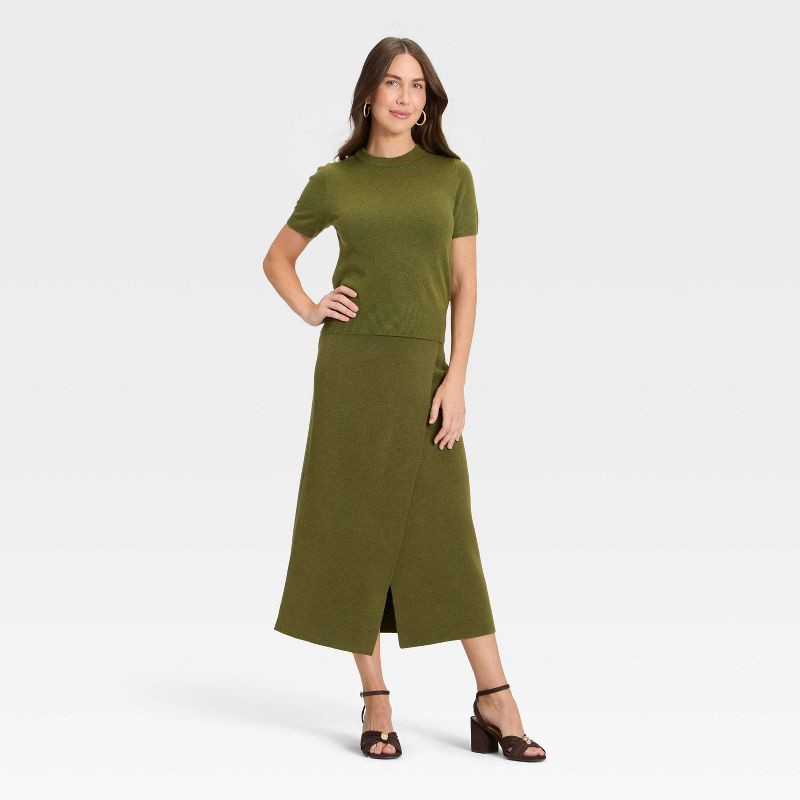 slide 3 of 3, Women's Wrap Column Midi Skirt - A New Day™ Olive S, 1 ct
