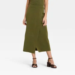 Women's Wrap Column Midi Skirt - A New Day™ Olive M