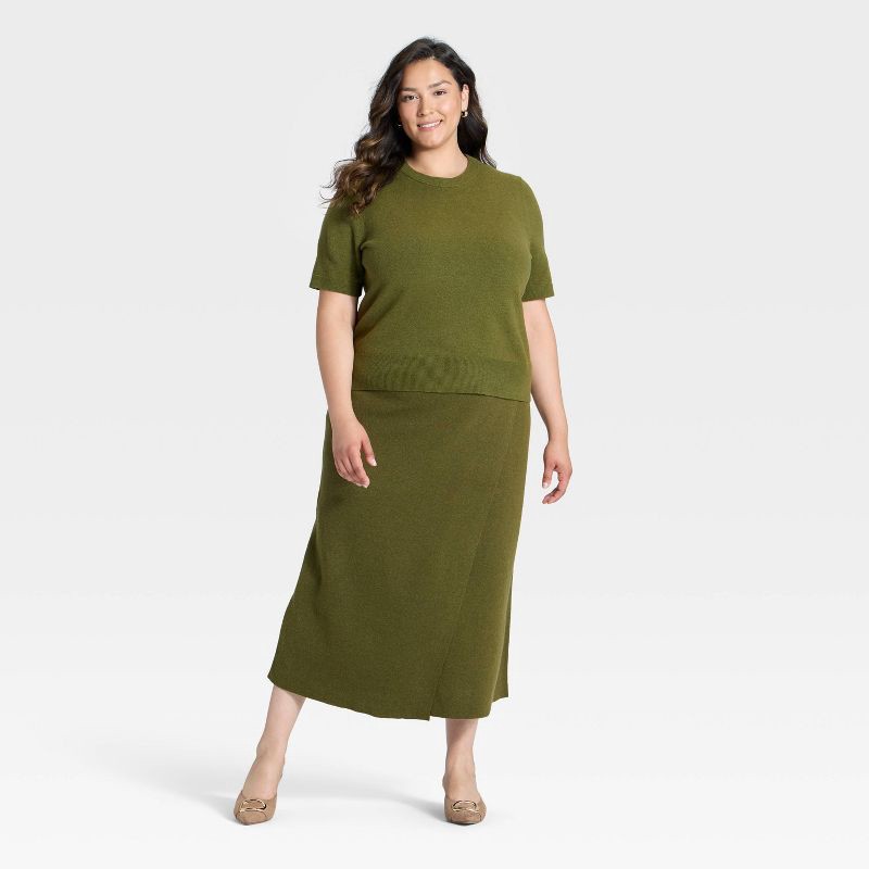 slide 3 of 3, Women's Wrap Column Midi Skirt - A New Day™ Olive XXL, 1 ct