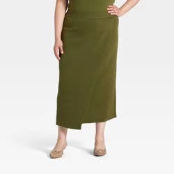 Women's Wrap Column Midi Skirt - A New Day™ Olive XXL