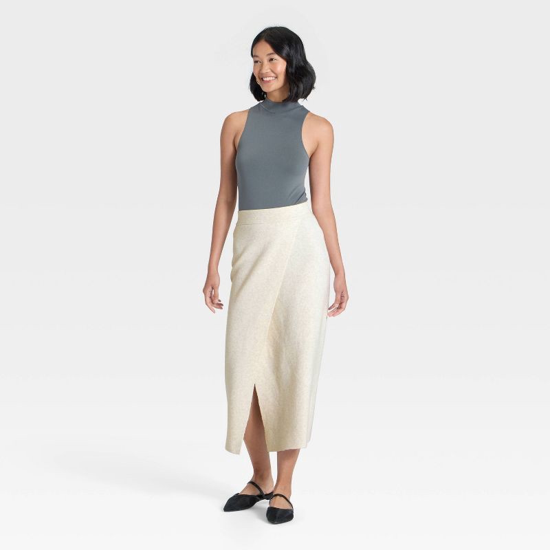 slide 3 of 3, Women's Wrap Column Midi Skirt - A New Day™ Oatmeal XL, 1 ct