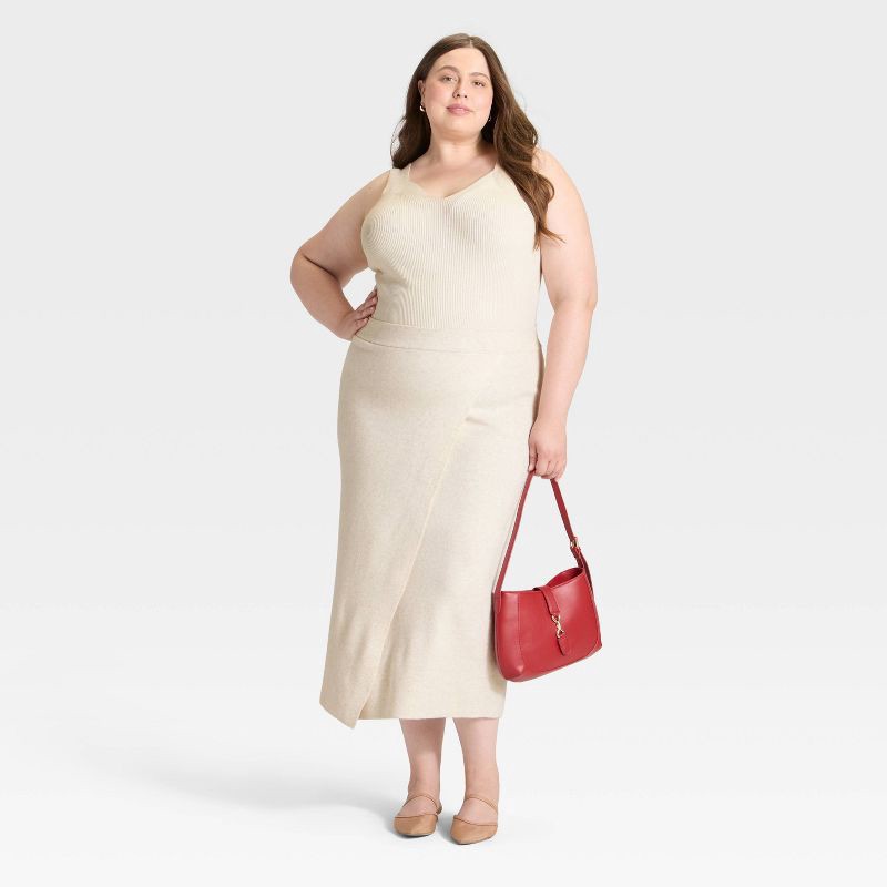 slide 3 of 3, Women's Wrap Column Midi Skirt - A New Day™ Oatmeal XXL, 1 ct