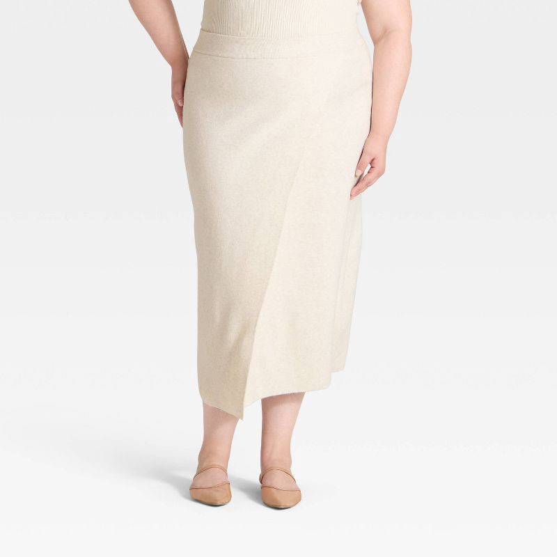 slide 1 of 3, Women's Wrap Column Midi Skirt - A New Day™ Oatmeal XXL, 1 ct