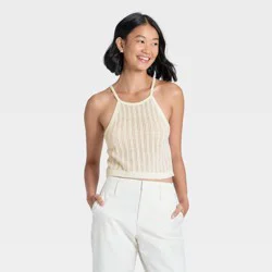 Women's Pointelle Tank Pullover Sweater - A New Day™ Cream XL